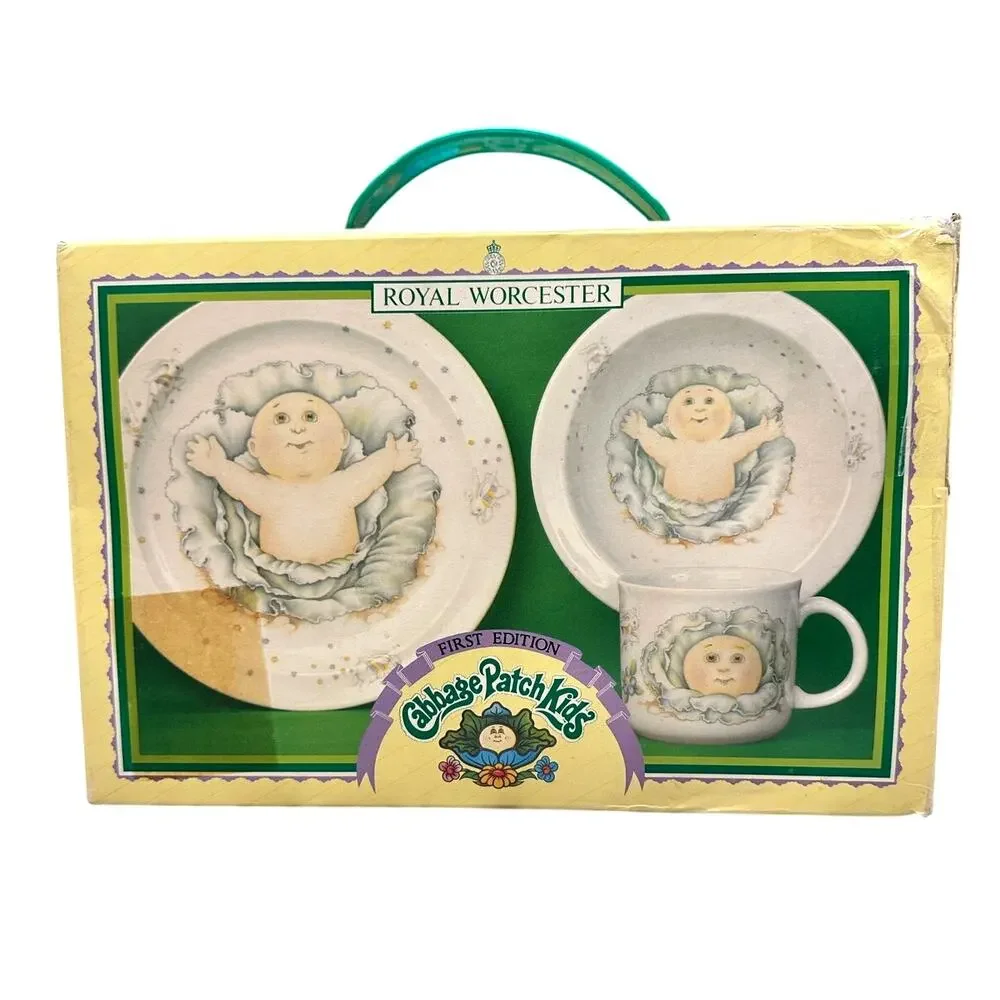 Cabbage Patch 1983 Royal Worcester 1st Edition Porcelain Plate/Bowl/Mug Set-NEW!
